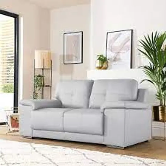 BOXED DESIGNER KANSAS LIGHT GREY FAUX LEATHER 2 SEATER SOFA