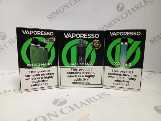 APPROXIMATELY 20 ASSORTED BOXED VAPORESSO VAPING PRODUCTS TO INCLUDE XROS 3, XROS 3 NANO, LUXE XR MAX ETC. 