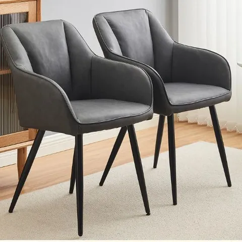 BOXED EARVEN SET OF TWO GREY PU LEATHER DINING CHAIRS