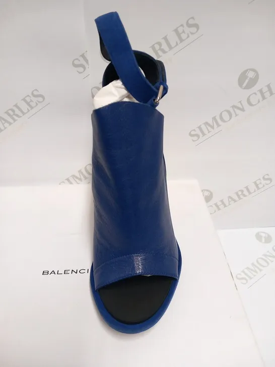 BOXED PAIR OF BALENCIAGA BLUE INDIGO LEATHER SANDAL SIZE 36