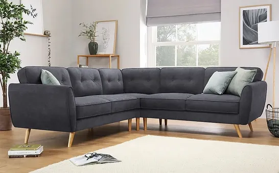 BOXED DESIGNER HARLOW SLATE GREY PLUSH FABRIC CORNER SOFA (2 BOXES)