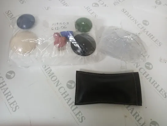 BOX OF ASSORTED ITEMS TO INCLUDE DRAW NOBS , STICKY HOOKS , AND GLASSES 