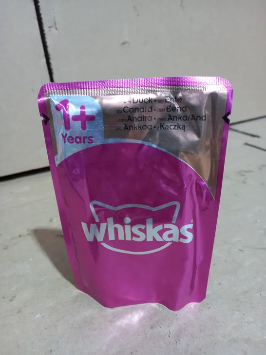 BOX OF 120 PACKETS OF WHISKAS CAT FOOD 30X WITH CHICKEN 30X WITH DUCK 30X WITH POULTRY AND 30X WITH TURKEY 