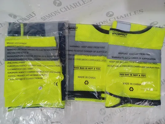 APPROXIMATELY 5 ASSORTED HI-VIS SAFETY VESTS IN VARIOUS SIZES