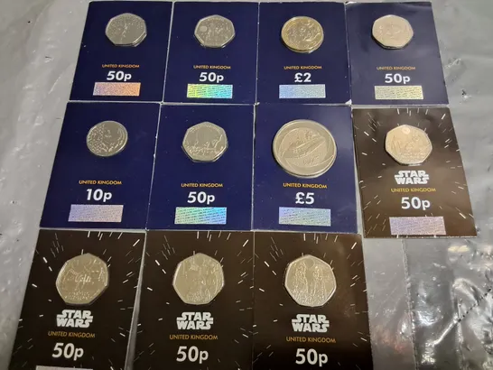 LOT OF 11 ASSORTED UK DENOMINATION COLLECTORS COINS FROM VARIOUS BRANDS