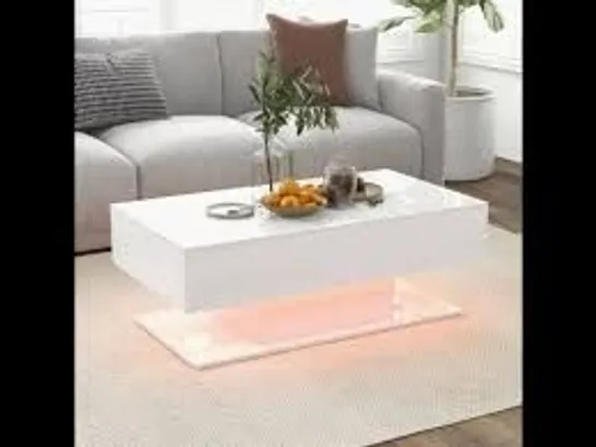 BOXED LED COFFEE TABLE WITH 2 DRAWERS AND REMOTE CONTROL IN WHITE (1 BOX)