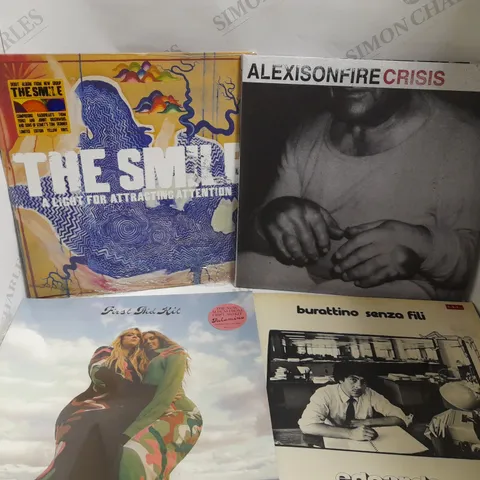 BOX OF APPROX 10 VINYL RECORDS TO INCLUDE ALEXISONFIRE, THE SMILE AND FIRST AID KIT