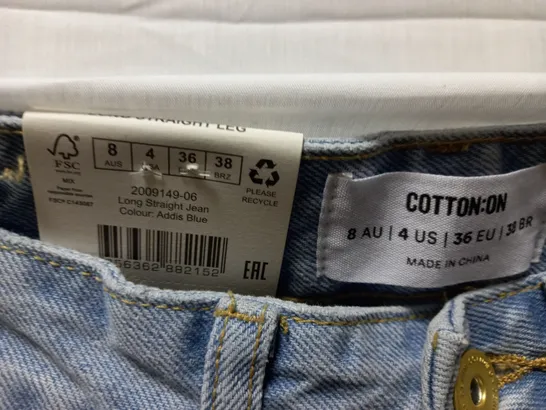 BOX OF APPROX 6 BRAND NEW COTTON:ON LONG STRAIGHT JEAN - ADDIS BLUE SIZE AUS 8