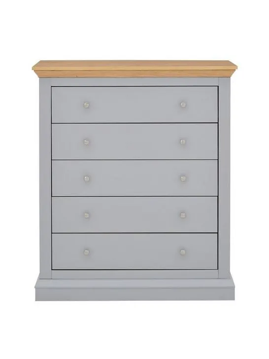 BOXED HANNA GREY/OAK EFFECT 5-DRAWER CHEST (1 BOX)