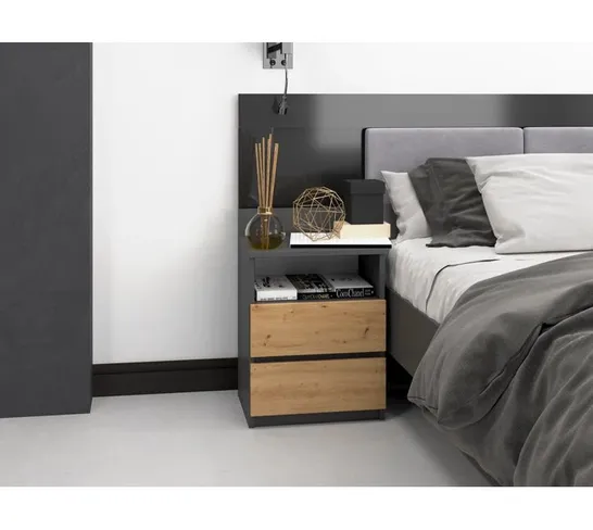 BOXED 17 stories MODERN 2-DRAWER DRESSER WITH OPEN SHELF: COMPACT BEDROOM STORAGE 40cm W, 59cm H, 32cm D (1 BOX)