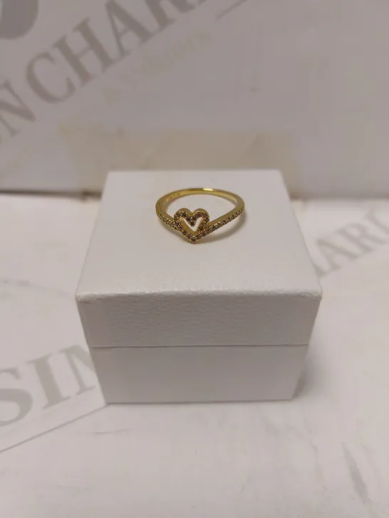 PANDORA SPARKLING WISHBONE HEART RING - SIZE N