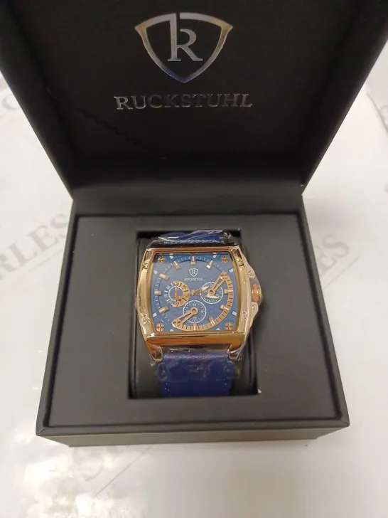 RUCKSTUHL BLUE TRIPLE DIAL LEATHER STRAP WRISTWATCH