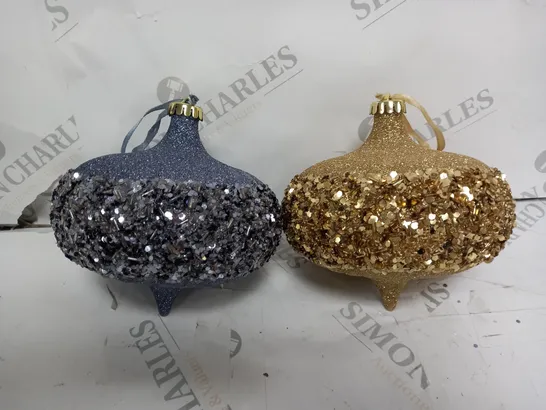 BOXED 6 PACK OF BLUE AND GOLD SPARKLE BAUBLE 