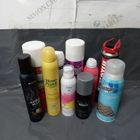 BOX OF APPROXIMATELY 10 ASSORTED AEROSOLS TO INCLUDE - SCOTCHGARD RUG & CARPET CLEANER - DERMALOGICA CLARIFYING BODY SPRAY - ACF-50 ANTI CORROSION FORMULA - ETC - COLLECTION ONLY