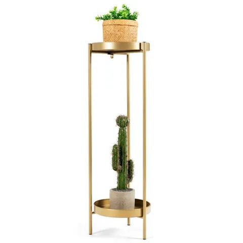 BOXED COSTWAY 2-TIER METAL PLANT STAND WITH REMOVABLE TRAYS FOR HOME PATIO - GOLD (1 BOX)