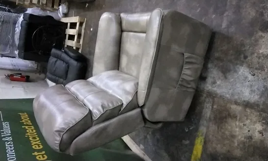 DESIGNER STONE LEATHER POWER RECLINER ARMCHAIR 