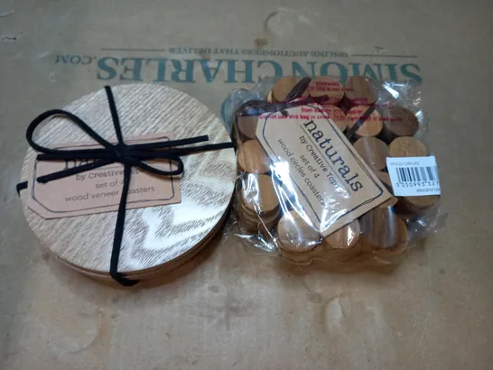 BOX OF APPROXIMATELY 30 PACKS OF NATURALS SET OF 6 WOODEN COASTERS