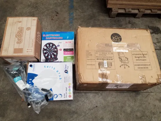 PALLET OF ASSORTED PRODUCTS INCLUDING OFFICE CHAIR, ELECTRIC DARTBOARD, TRUNKI KIDS SUITCASE, TOILET SEAT, QUAD CANE