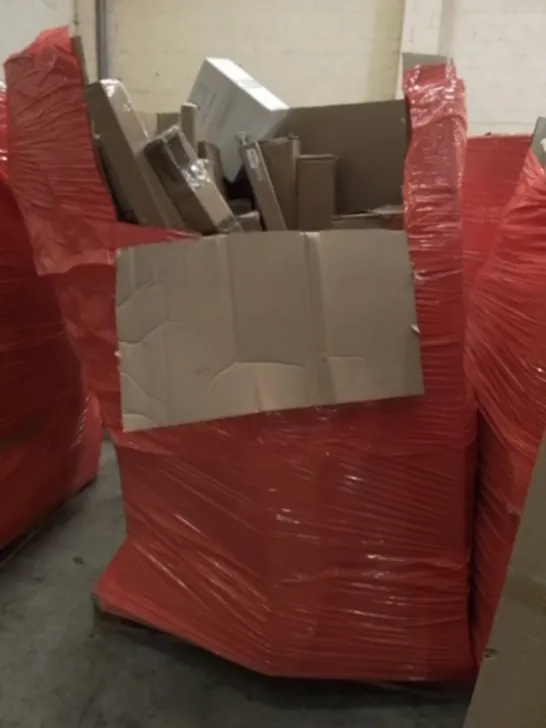 UNPROCESSED PALLET OF ASSORTED ITEMS TO INCLUDE ARTIFICIAL PLANTS, MULTIPLE PARASOL AND CURTAIN POLES