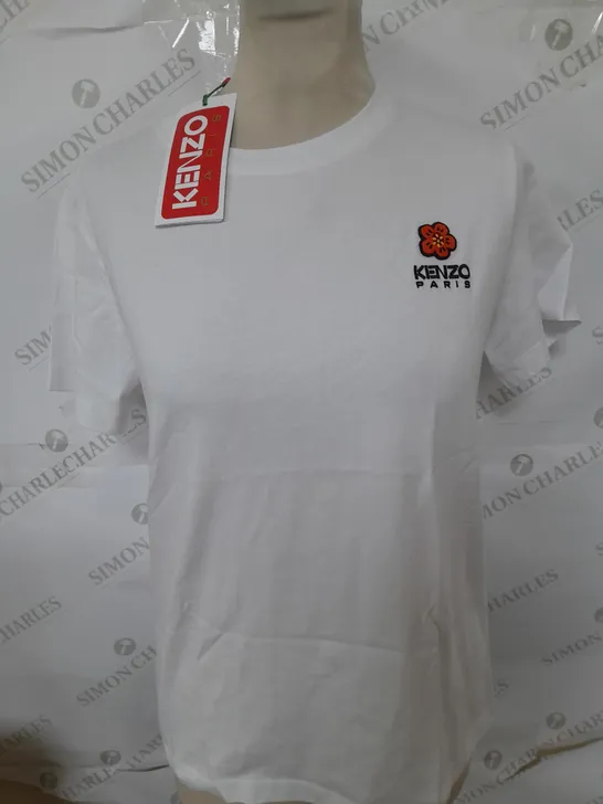 KENZO PARIS FLOWER LOGO WHITE T-SHIRT - SIZE MEDIUM