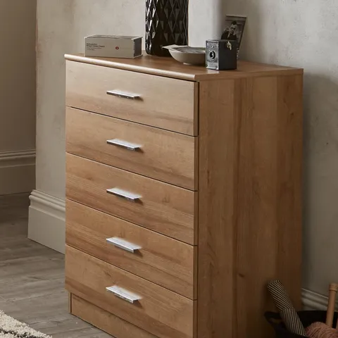 BOXED PANAMA 5 DRAWER CHEST - OAK1 BOX) - COLLECTION ONLY