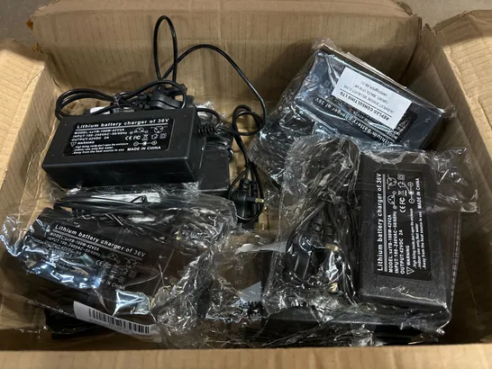 BOX OF APPROXIMATELY 10X 36V LITHIUM BATTERY CHARGERS (1 BOX)