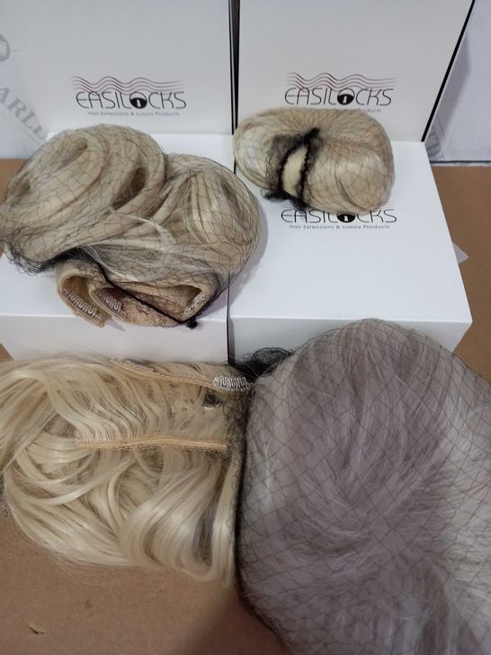 EASILOCKS HAIR BUNDLE OF 4 BOXES: ICE BLONDE - 1 X EXTRA VOLUME, 1 X AMY WIG, 1 X 16" BLOWDRY CLIP-IN & 1 X FRINGE