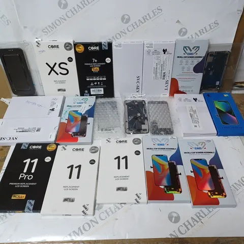 BOX OF APPROX 40 ASSORTED REPLACEMENT PHONE SCREENS FOR VARIOUS SMARTPHONE MODELS