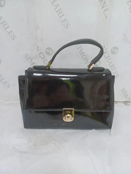 LADIES RUTH LANGSFORD SMALL HANDBAG GENUINE LEATHER BLACK PATENT