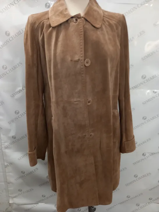 WEEKEND MAX MARA BUTTON THROUGH BROWN SUEDE COAT - GB 14