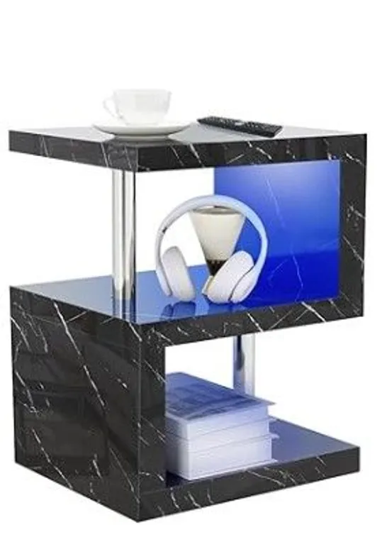 WHITE HIGH GLOSS BEDSIDE TABLE FOR BEDROOM WITH RGB LED LIGHTS 2 TIER SHELF NIGHTSTAND SOFA SIDE TABLES FOR LIVING ROOM END