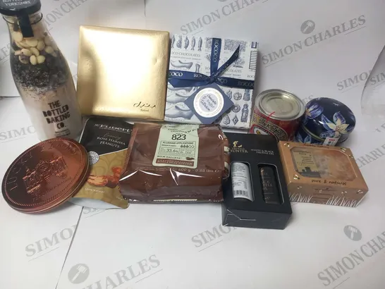 APPROXIMATELY 14 ASSORTED FOOD BASED PRODUCTS TO INCLUDE; COMB HONEY PURE AND NATURAL, ROCOCO, TRUFFLE HUNTER, THE BOTTLED BAKING CO, MR FILBERTS AND LYLE'S BLACK TREACLE