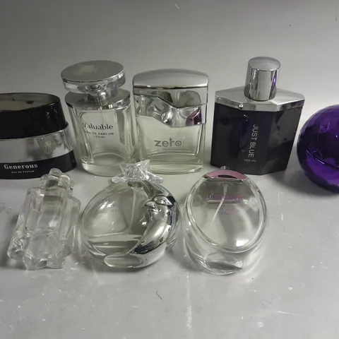 APPROXIMATELY 10 ASSORTED EMPTY FRAGRANCE GLASS BOTTLES FROM VARIOUS BRANDS - COLLECTION ONLY 