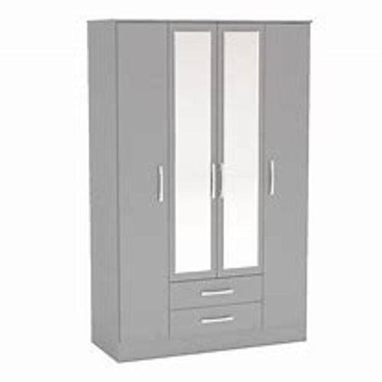 BOXED LYNX 4-DOOR 2-DRAWER MIRRORED  WARDROBE IN GREY - 3 BOXES