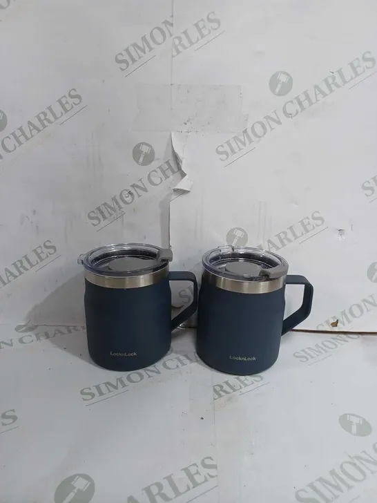 LOCK & LOCK SET OF INSULATED STAINLESS STEEL MUGS - NAVY/GREY