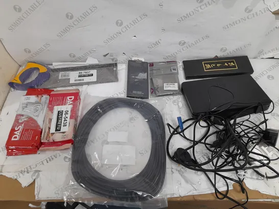 BOX OF APPROXIMATELY 20 ASSORTED HOUSEHOLD ITEMS TO INCLUDE HDTV ANTENNA, FREAK OR DRINK CARD GAME, AND TOOL STATION ETC.