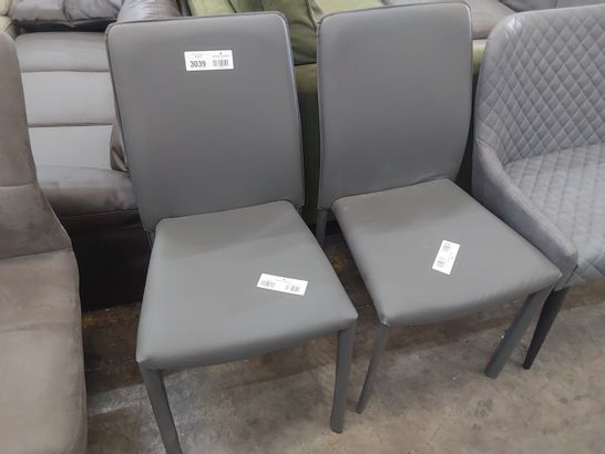 PAIR DESIGNER GREY PU UPHOLSTERED DINING CHAIRS 
