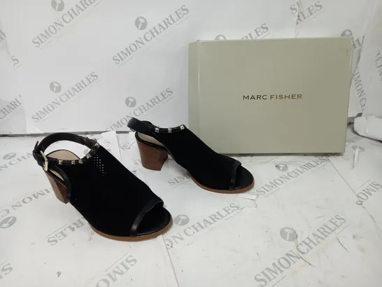 MARC FISHER SIZE 6 BLACK MULTI SUEDE BOXED SANDAL 