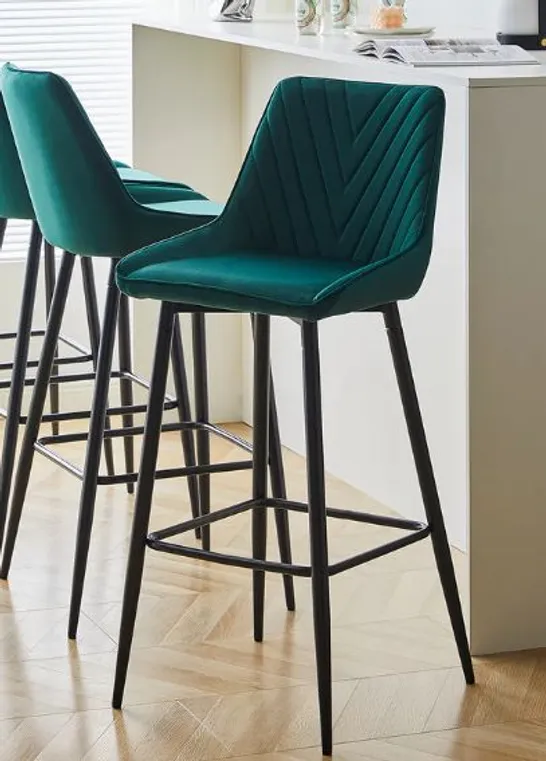 BOXED LOURDES SET OF TWO GREEN BAR STOOLS