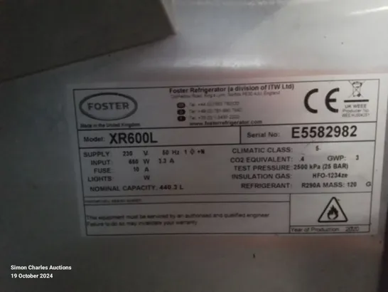 COMMERCIAL STAINLESS STEEL FOSTER XR600L REFRIGERATOR 