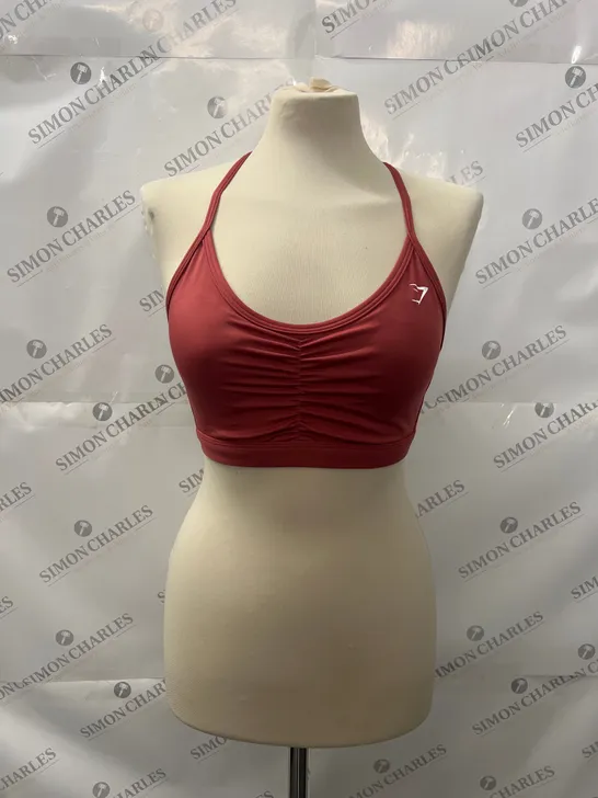 GYMSHARK RUCHED SPORTS BRA IN RED SIZE M