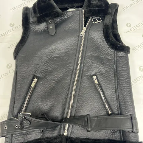 ZARA FLEECE LINED FAUX LEATHER GILET IN BLACK SIZE XS