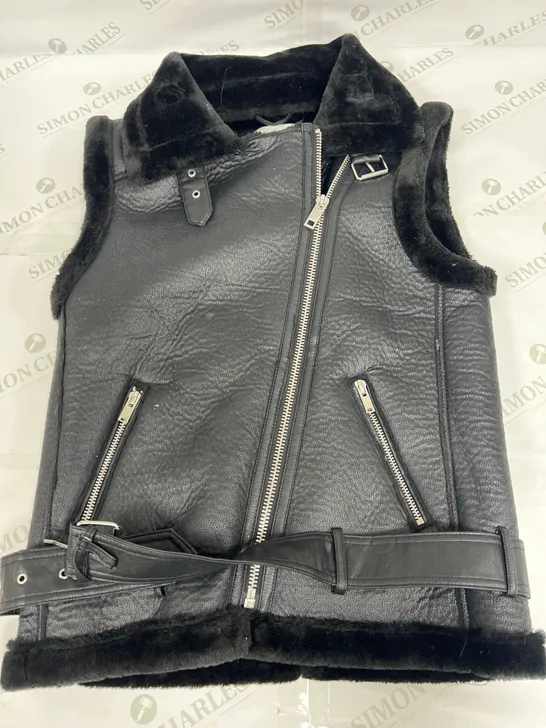 ZARA FLEECE LINED FAUX LEATHER GILET IN BLACK SIZE XS