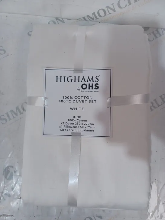 HIGHAMS 100% COTTON 400TC DUVET SET IN WHITE - KING