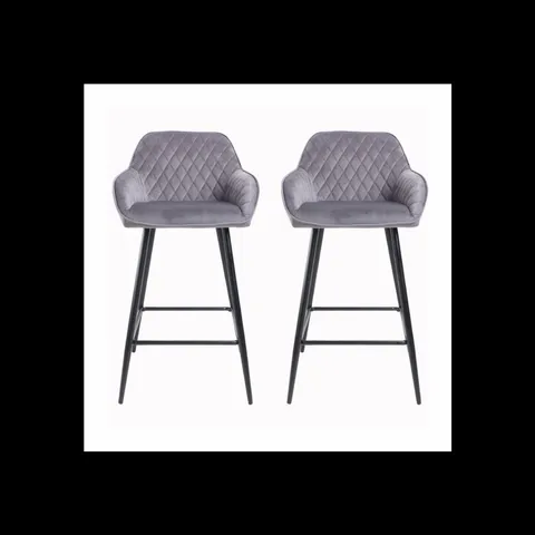 BOXED SET OF 2 CADIZ VELVET BAR STOOLS - GREY (1 BOX)