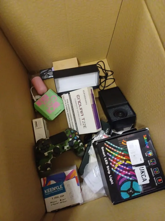 BOX OF APPROXIMATELY 5 ASSORTED ITEMS TO INCLUDE E-CIG, GAMING CONTROLLER, LED STRIPS ETC