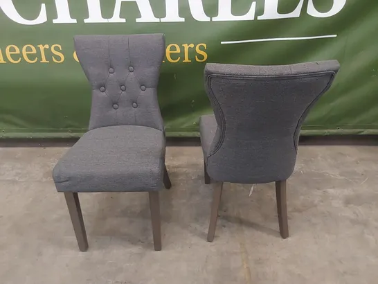 SET OF 2 BEWLEY SLATE GREY FABRIC BUTTON BACK DINING CHAIRS 