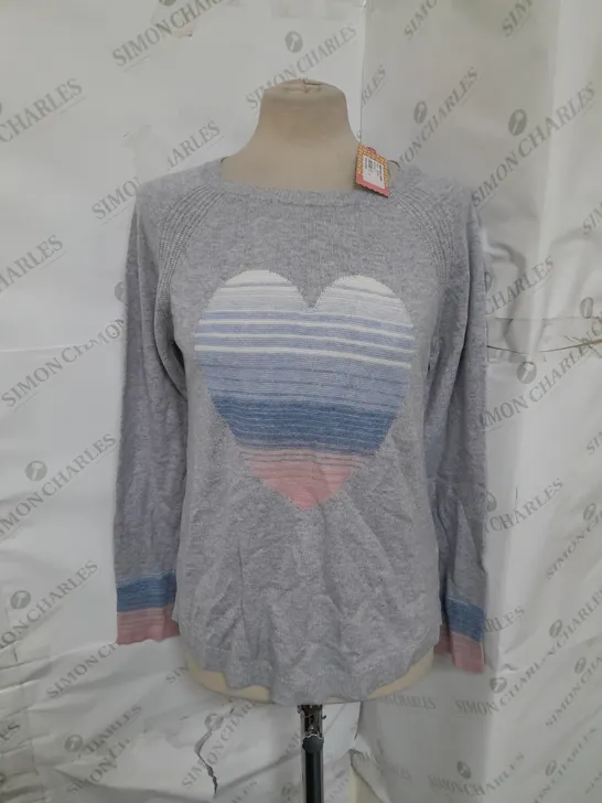 THE WHITE STUFF OMBRE HEART JUMPER GREY MULTI SIZE 8