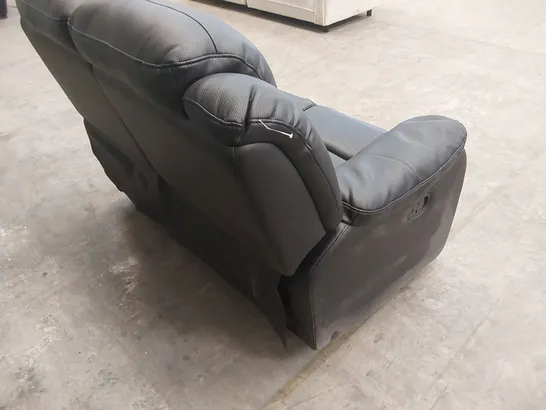 DESIGNER BLACK LEATHER SMALL 2-SEATER MANUAL RECLINER SOFA 