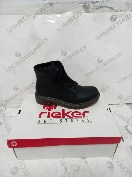 RIEKER LACE ANKLE BOOT BLACK SIZE 6 - BOXED 